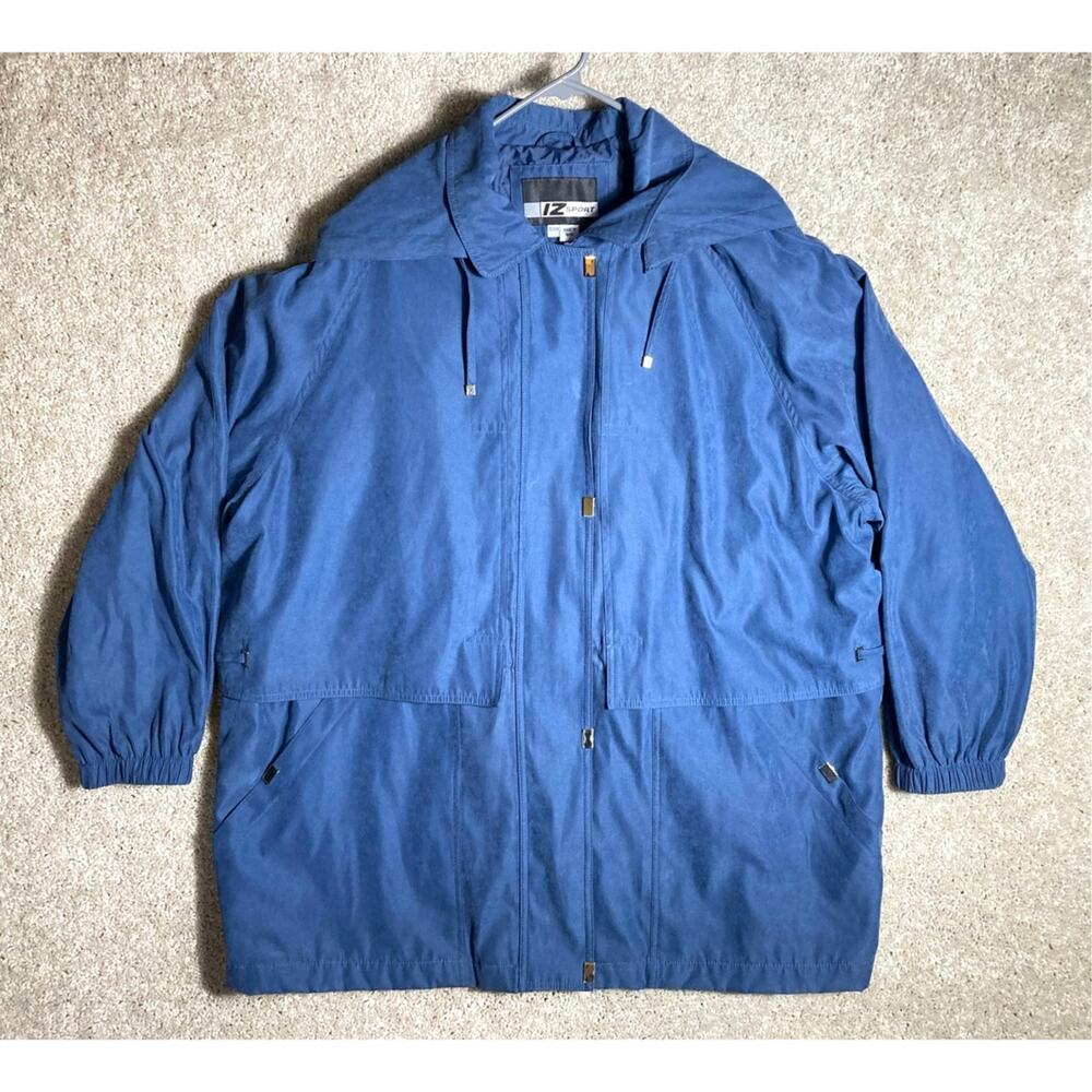 IZ Sport Blue Women's Light Stylish Jacket Coat Windbreaker XXL Full Zip w/ Hood
